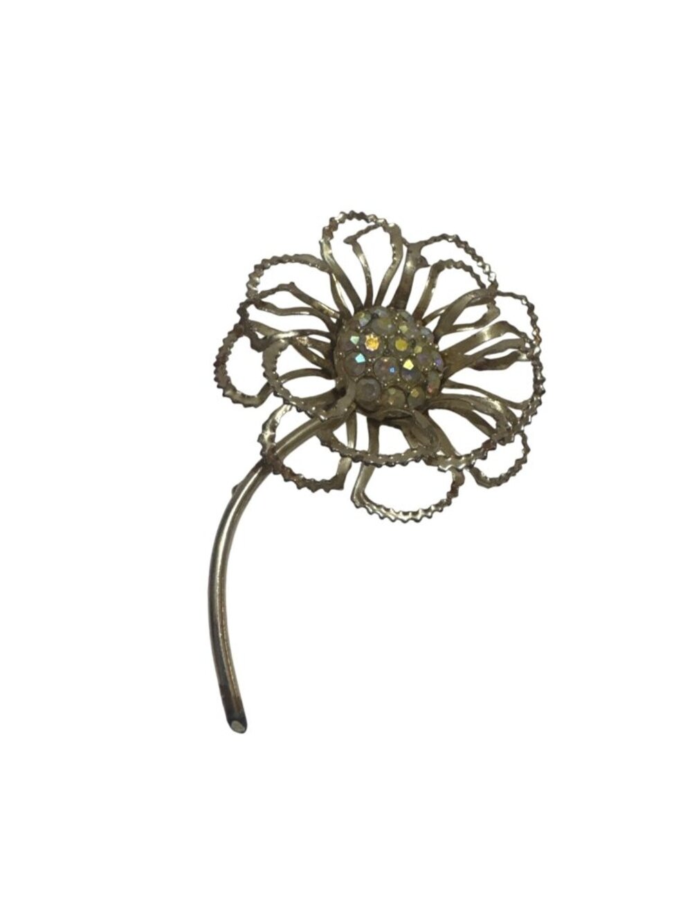 Vintage Coro Flower Brooch Pin Gold Tone Rhinestones Floral Design